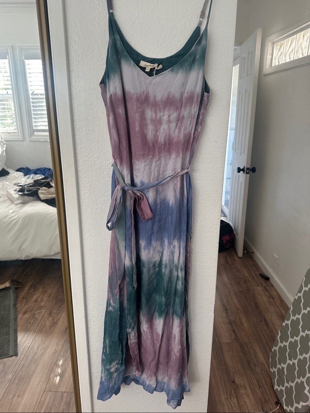 Mystree Tie-Dye Maxi Dress in Teal, Purple, Blue
